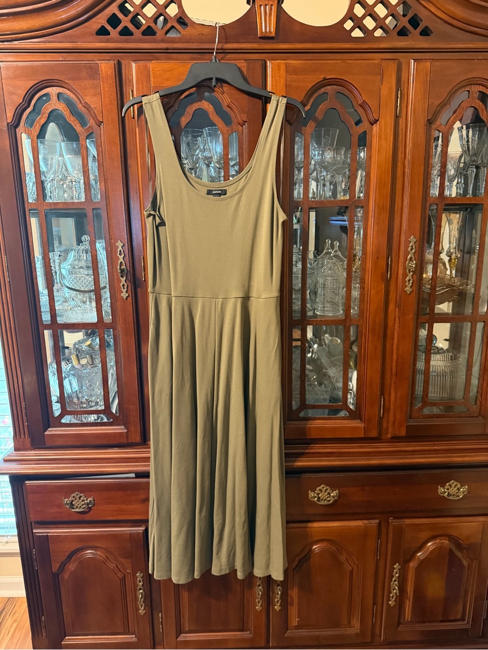Alfani Sleeveless Olive Green Midi Dress - Classic A-Line